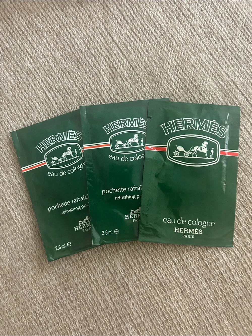 Hermès 3-Vintage Refreshing Sealed Packets 3x2.5ml .08 fl. oz. / Made in France